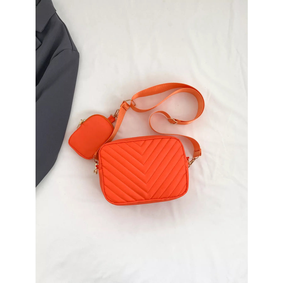 Chevron Quilted Crossbody Bag with Mini Pouch Orange Red / ONESIZE Apparel and Accessories