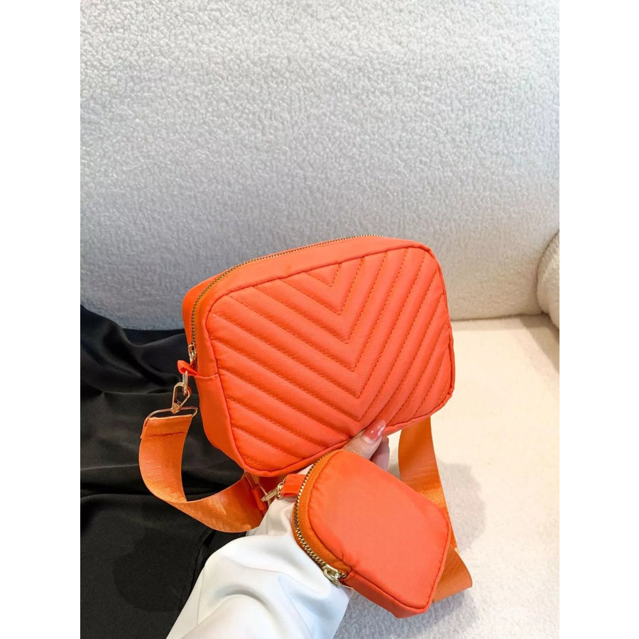 Chevron Quilted Crossbody Bag with Mini Pouch Orange Red / ONESIZE Apparel and Accessories
