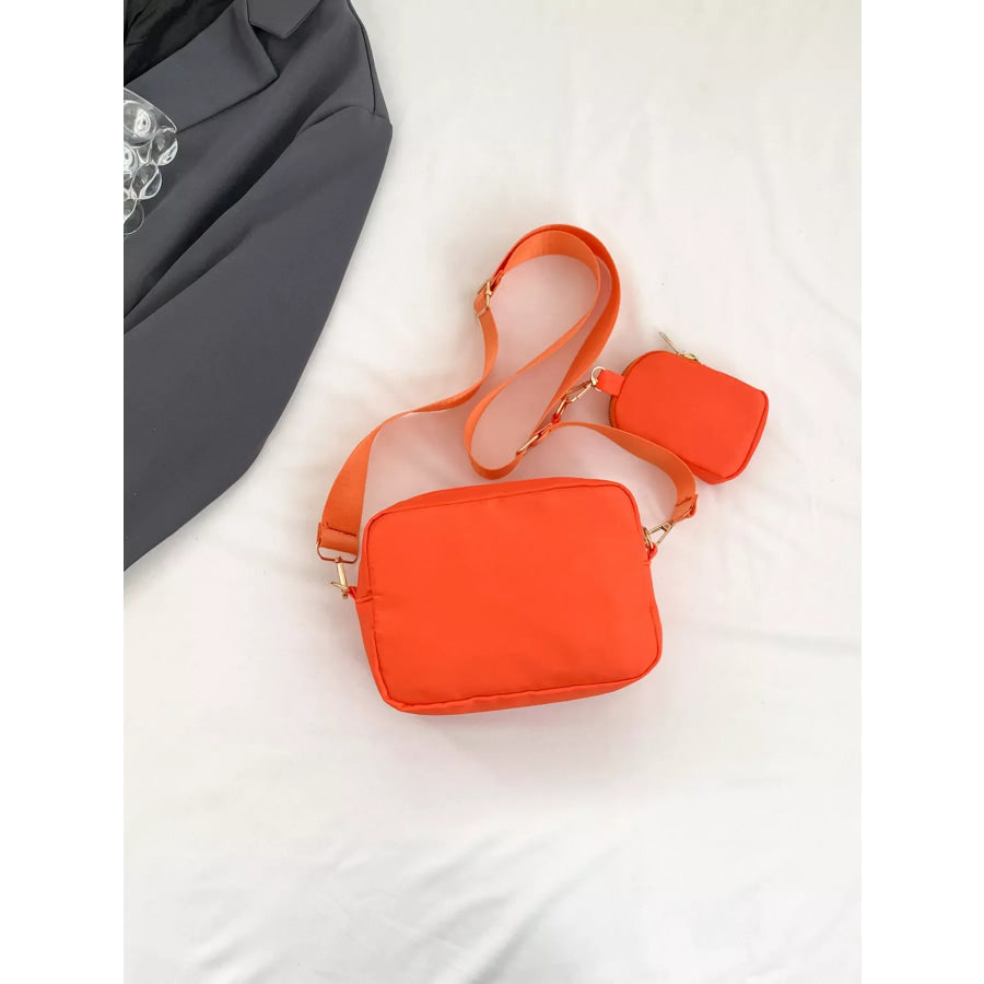 Chevron Quilted Crossbody Bag with Mini Pouch Orange Red / ONESIZE Apparel and Accessories