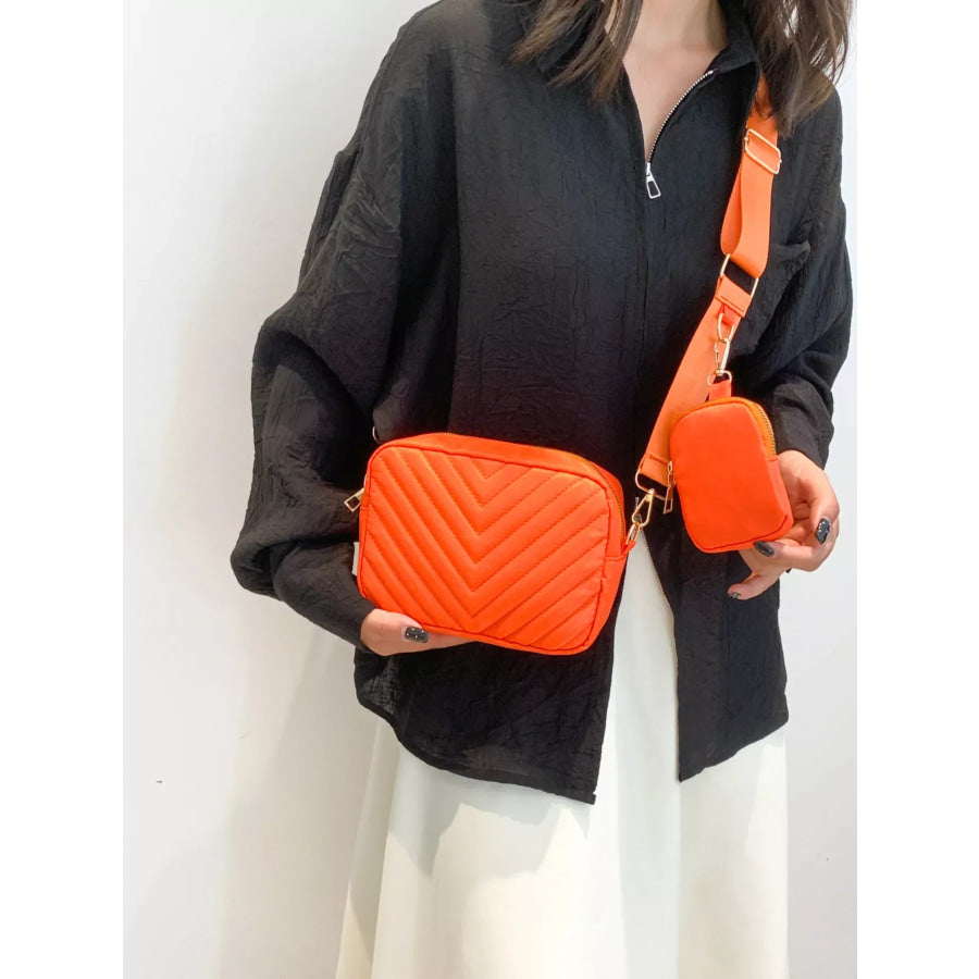 Chevron Quilted Crossbody Bag with Mini Pouch Orange Red / ONESIZE Apparel and Accessories