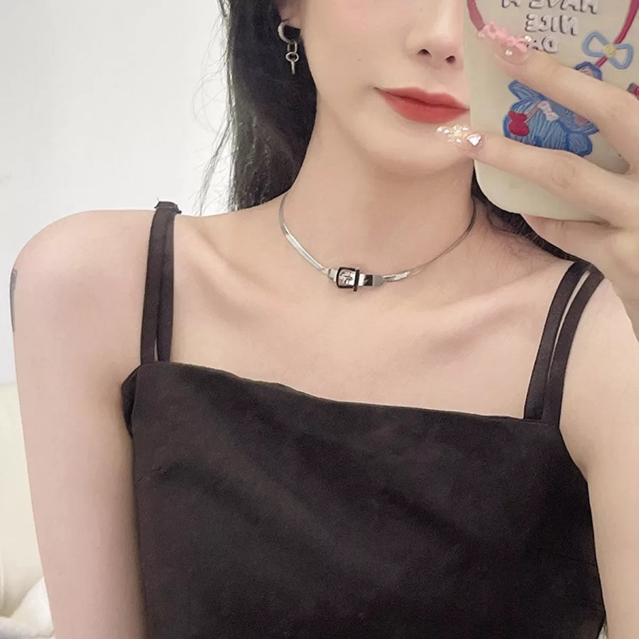 Chic Buckle Choker Necklace Silver / onesize Apparel and Accessories