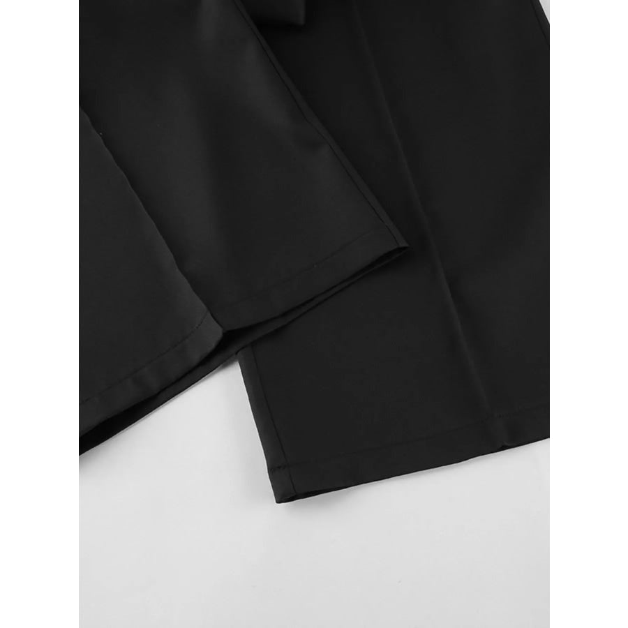 Chic Button Down Pleated Blazer and Wide-Leg Pants Suit Set Apparel and Accessories