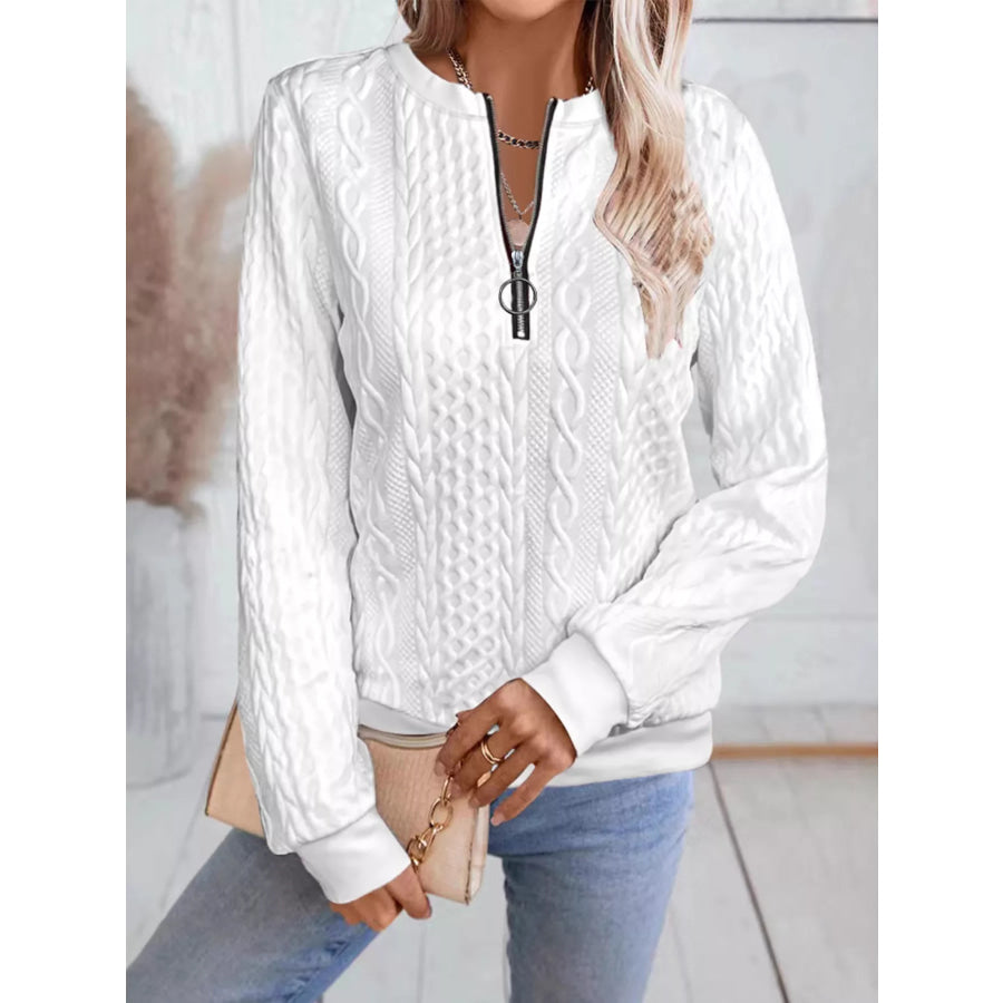 Chic Cable Texture Quarter-Zip Sweatshirt Apparel and Accessories