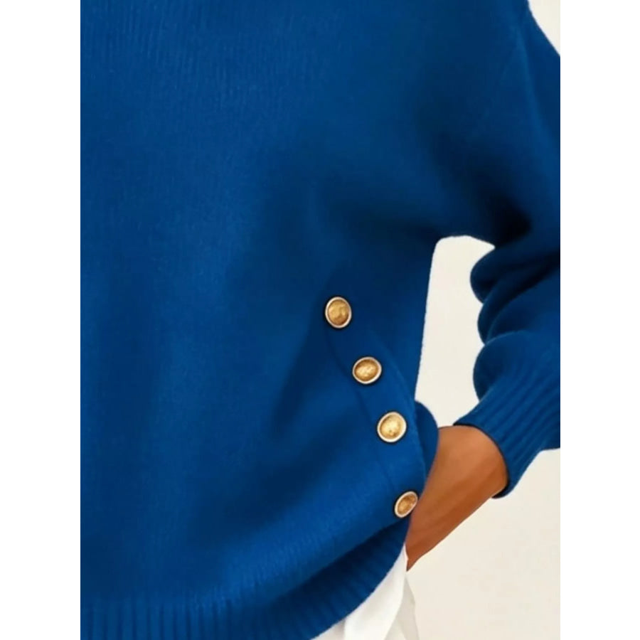 Chic Collared Decor-Button Sweater Apparel and Accessories