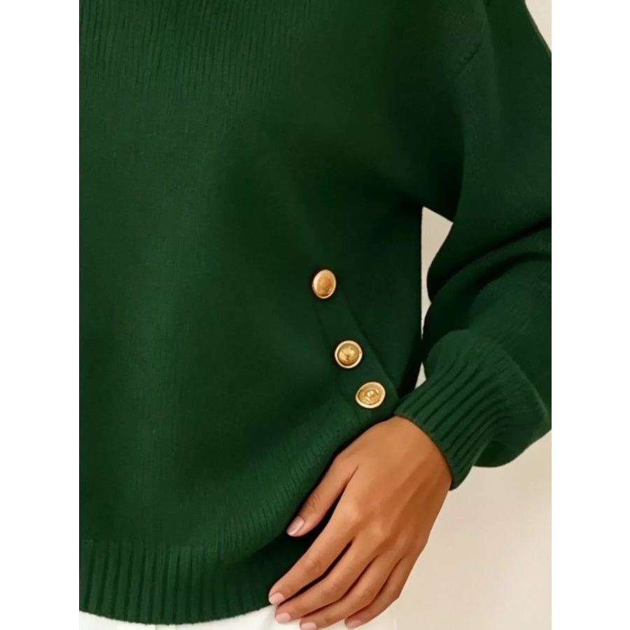 Chic Collared Decor-Button Sweater Apparel and Accessories
