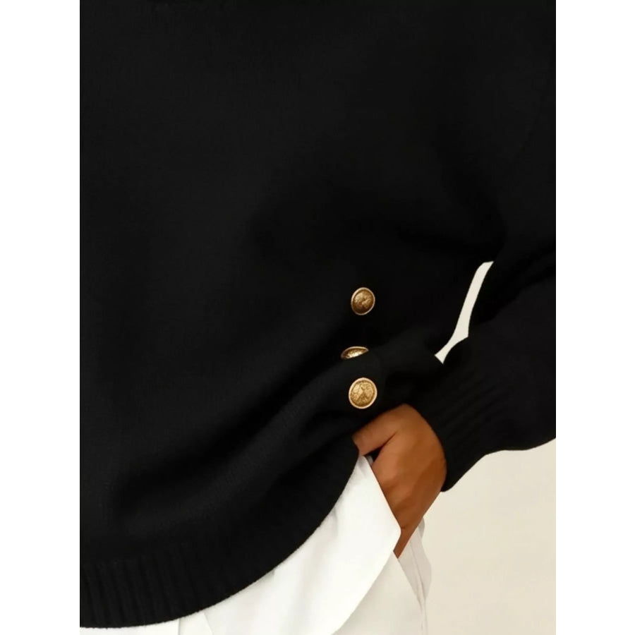 Chic Collared Decor-Button Sweater Apparel and Accessories
