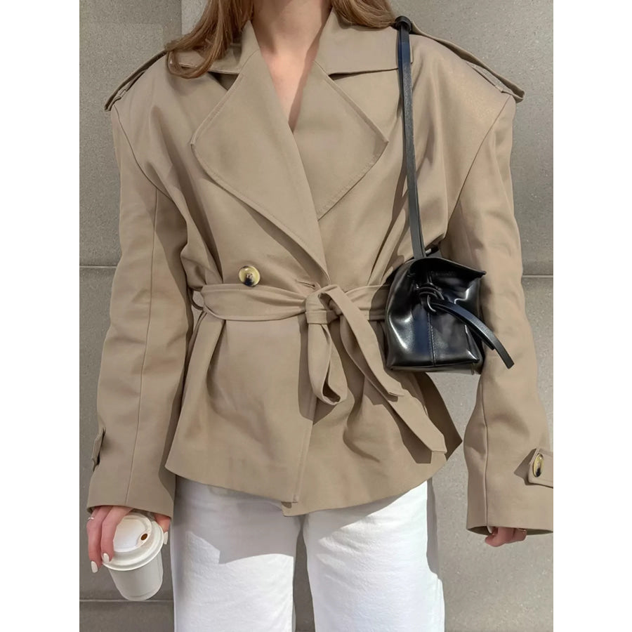Chic Double-Breasted Belted Trench Coat Apparel and Accessories