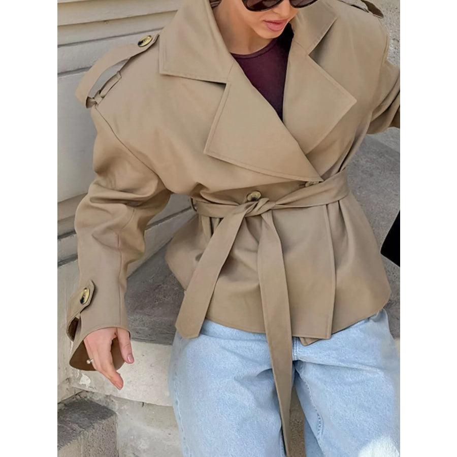 Chic Double-Breasted Belted Trench Coat Apparel and Accessories