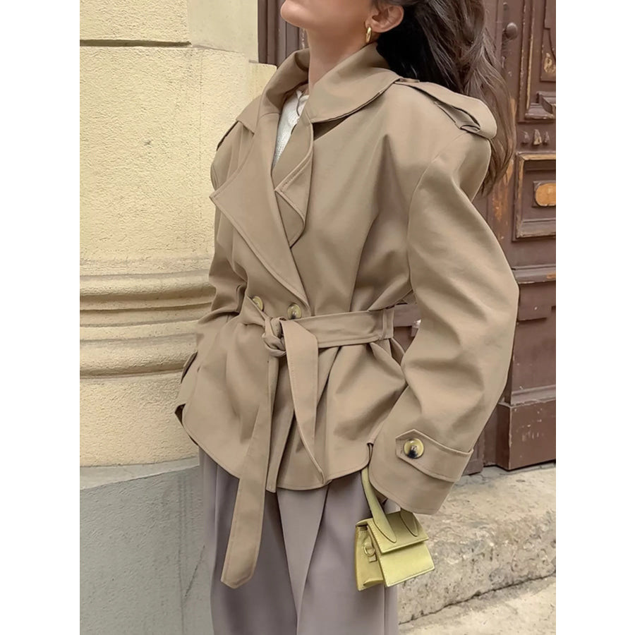 Chic Double-Breasted Belted Trench Coat Apparel and Accessories