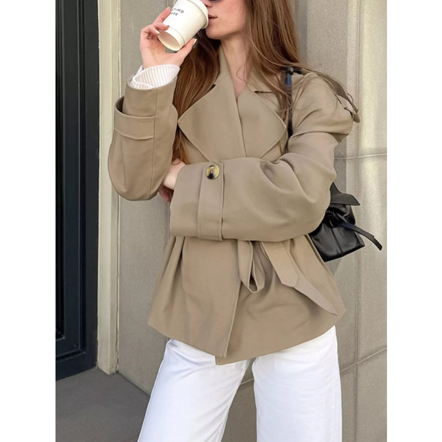 Chic Double-Breasted Belted Trench Coat Apparel and Accessories