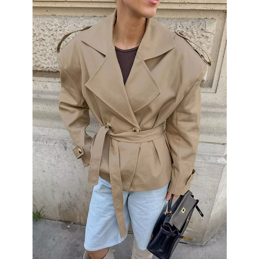 Chic Double-Breasted Belted Trench Coat Apparel and Accessories