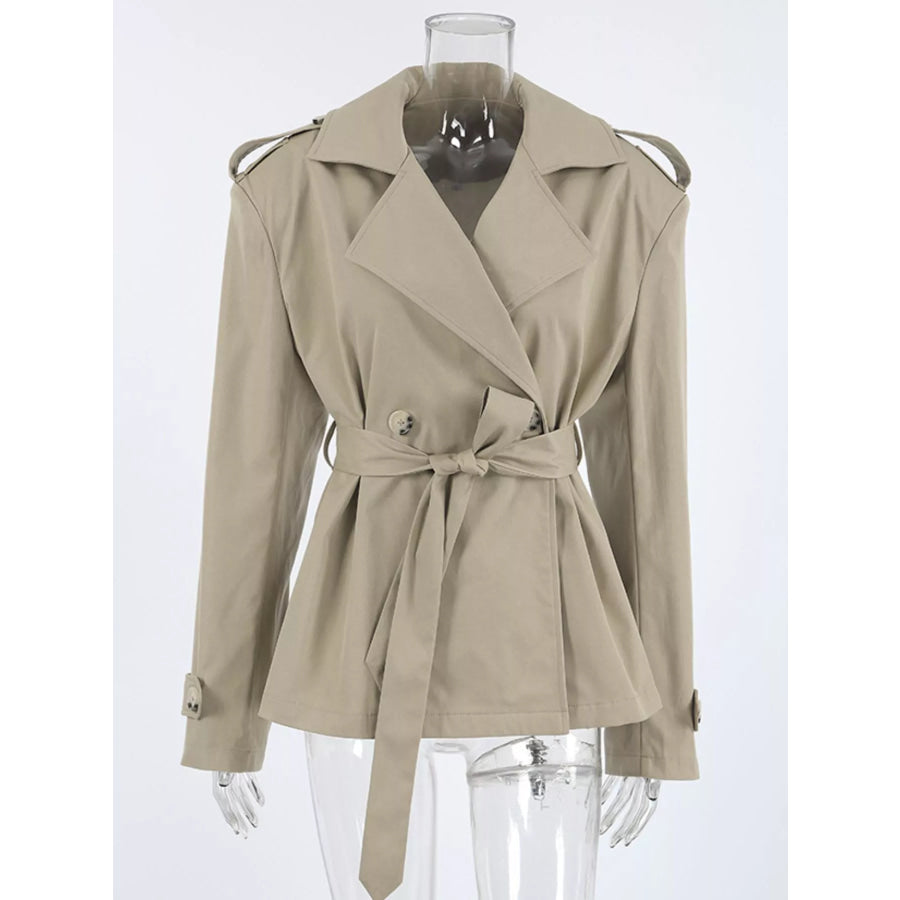 Chic Double-Breasted Belted Trench Coat Apparel and Accessories
