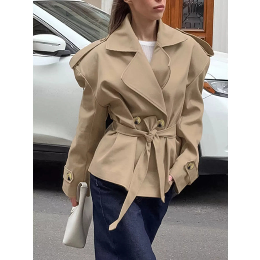 Chic Double-Breasted Belted Trench Coat Apparel and Accessories