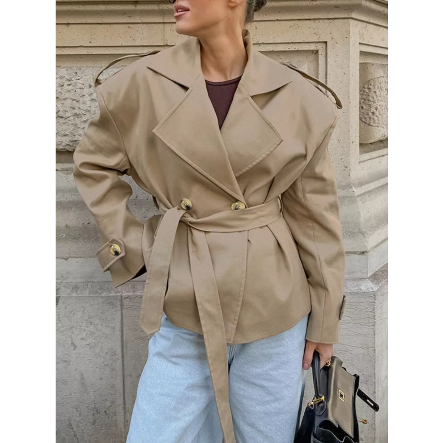 Chic Double-Breasted Belted Trench Coat Khaki / S Apparel and Accessories