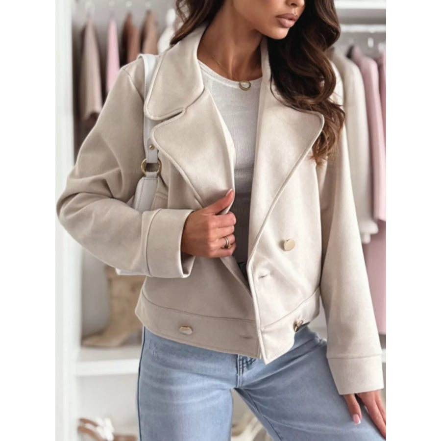 Chic Double-Breasted Cropped Jacket Beige / S Apparel and Accessories