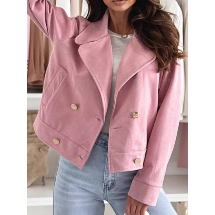 Chic Double-Breasted Cropped Jacket Dusty Pink / S Apparel and Accessories