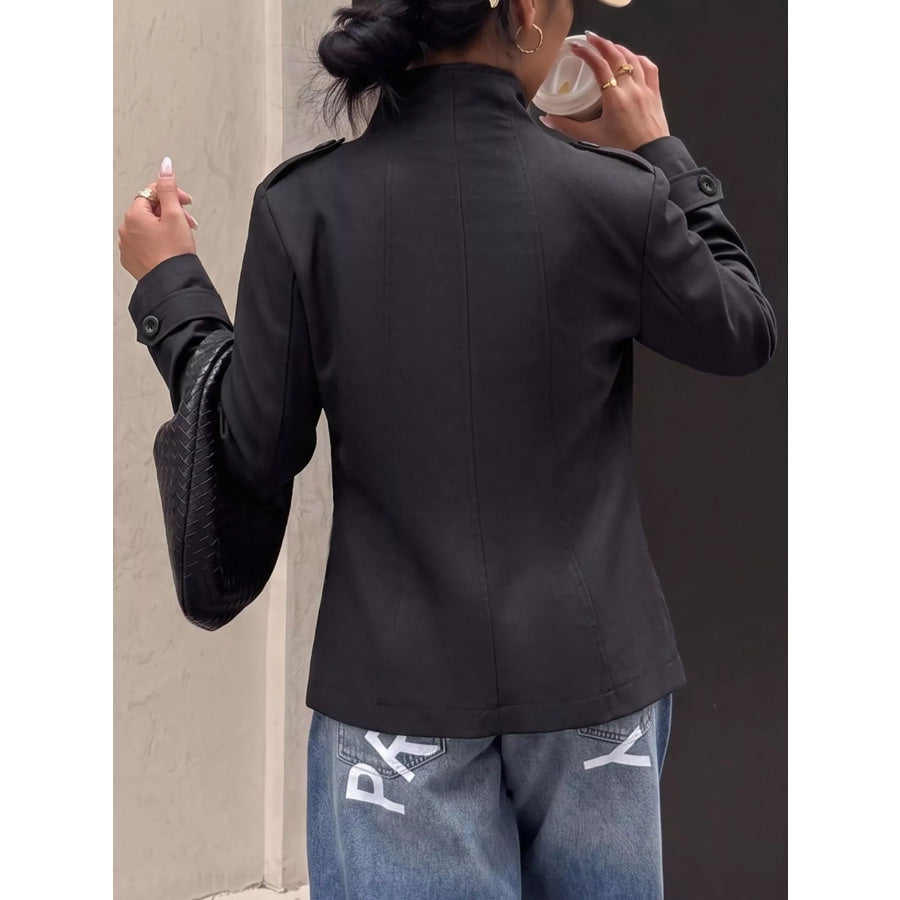 Chic Double-Breasted Military-Style Stand Collar Jacket Apparel and Accessories