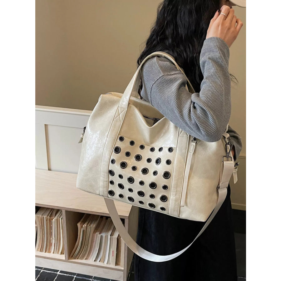 Chic Eyelet Embellished Crossbody Travel Bag Ivory / onesize Apparel and Accessories
