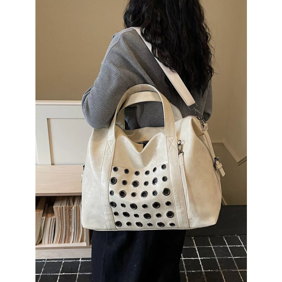 Chic Eyelet Embellished Crossbody Travel Bag Ivory / onesize Apparel and Accessories