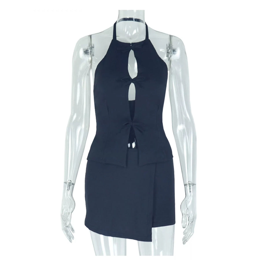 Chic Halter Cut-Out Vest and Skort Set Apparel Accessories