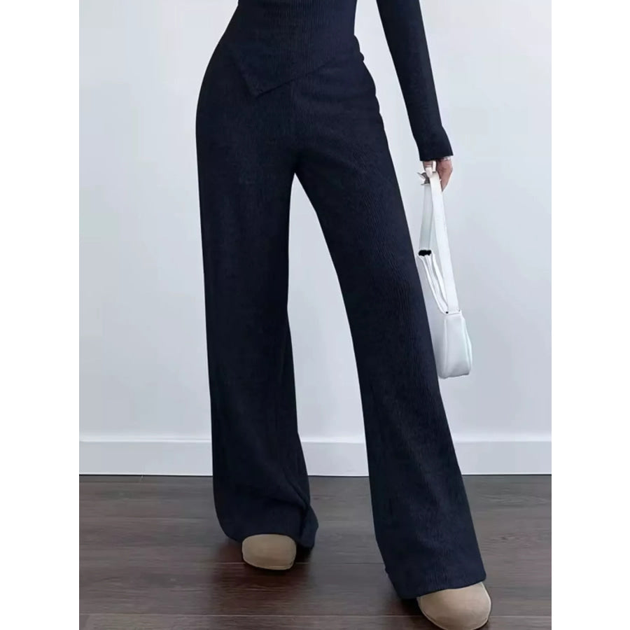 Chic One-Shoulder Asymmetrical Top and Wide-Leg Pants Set Apparel and Accessories