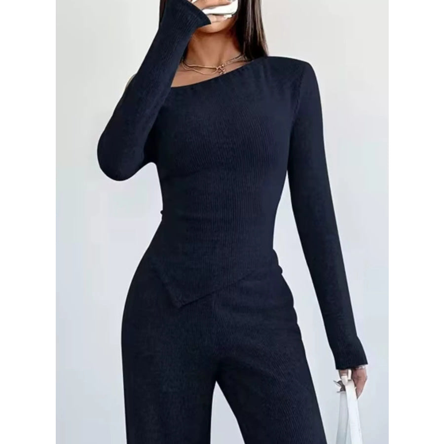 Chic One-Shoulder Asymmetrical Top and Wide-Leg Pants Set Apparel and Accessories
