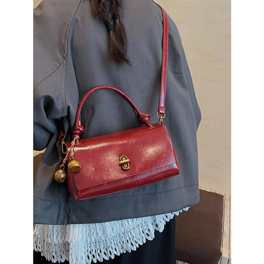 Chic PU Leather Crossbody Bag with Gold Accents Red / One Size Apparel and Accessories