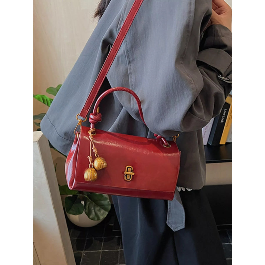 Chic PU Leather Crossbody Bag with Gold Accents Red / One Size Apparel and Accessories
