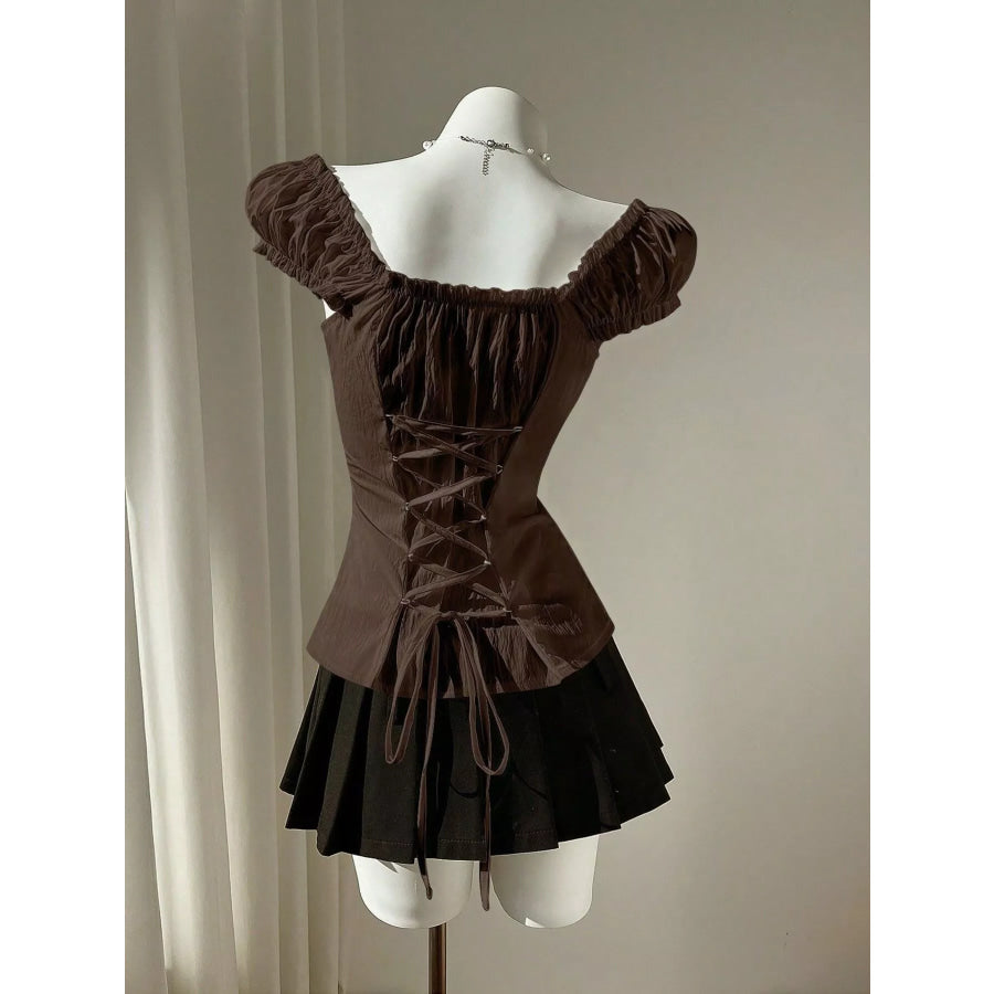 Chic Puff Sleeve Ruched Button-Up Blouse Apparel and Accessories