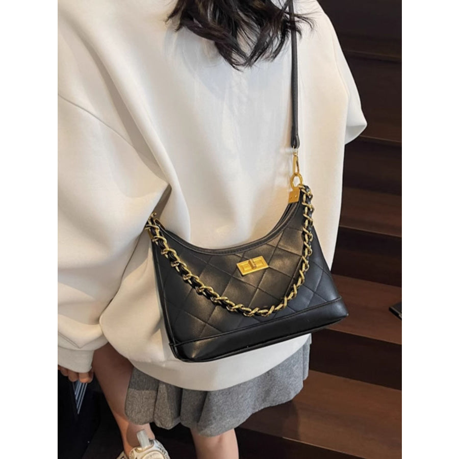 Chic Quilted Chain Shoulder Bag Black / One Size Apparel and Accessories