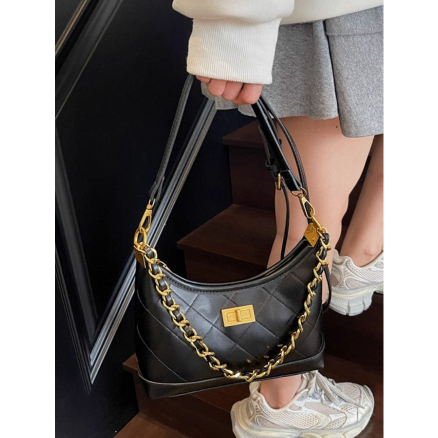 Chic Quilted Chain Shoulder Bag Black / One Size Apparel and Accessories