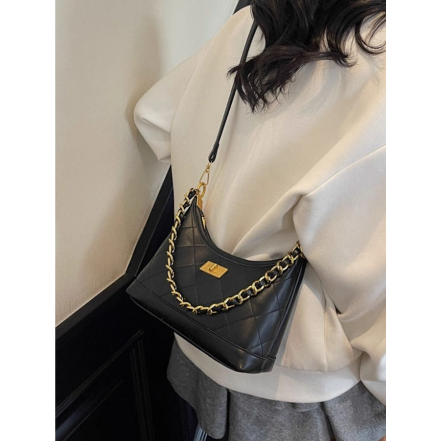 Chic Quilted Chain Shoulder Bag Black / One Size Apparel and Accessories