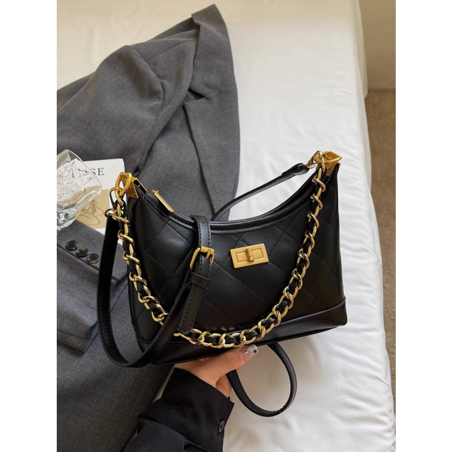 Chic Quilted Chain Shoulder Bag Black / One Size Apparel and Accessories