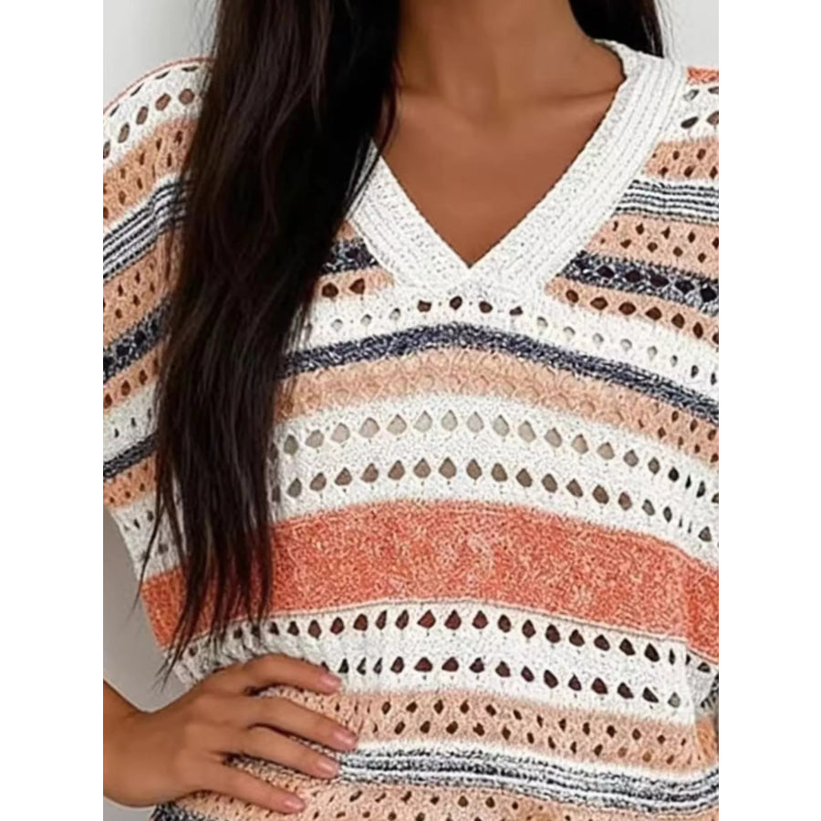 Chic Striped Crochet Knit Top Apparel and Accessories