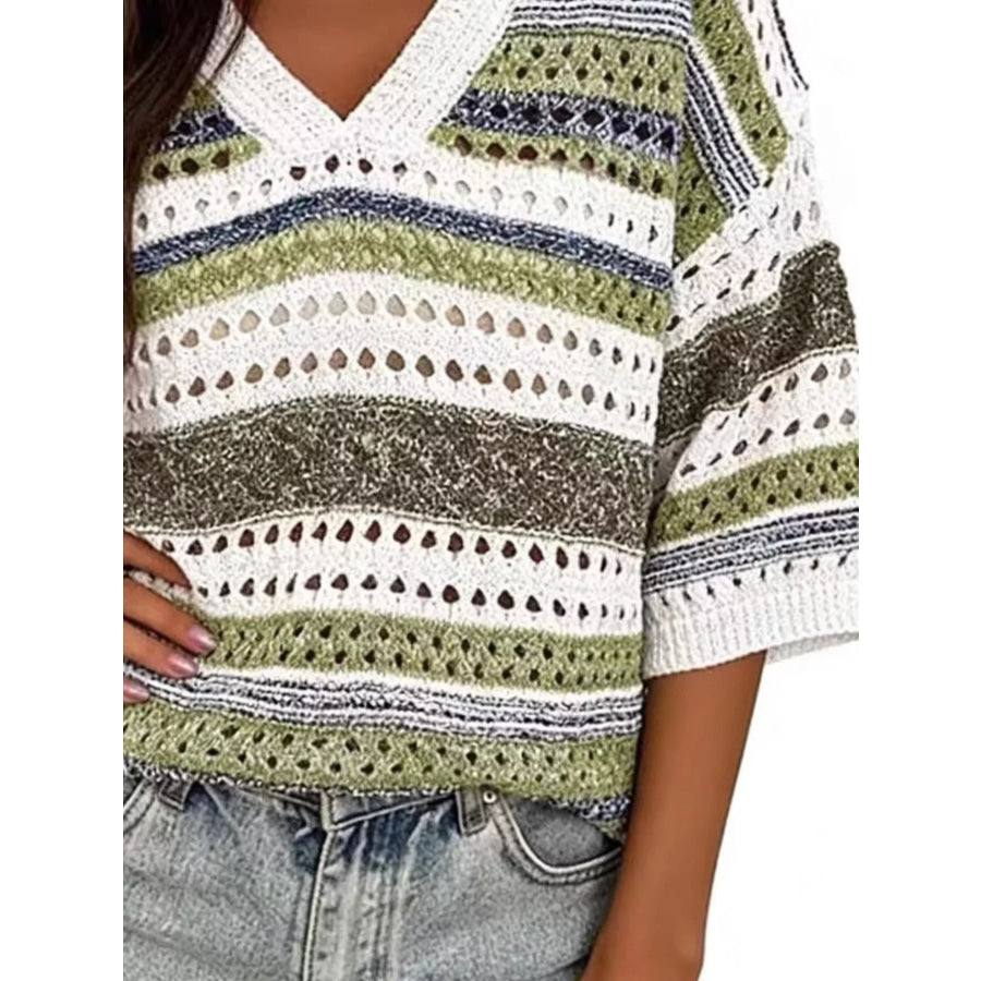 Chic Striped Crochet Knit Top Apparel and Accessories
