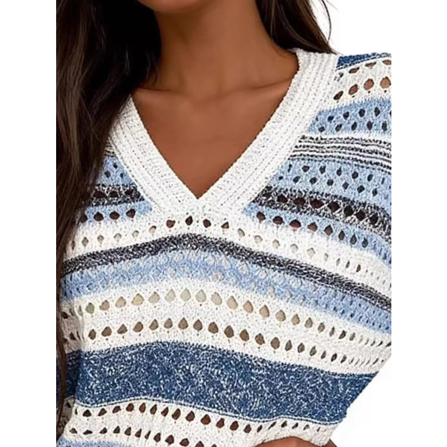 Chic Striped Crochet Knit Top Apparel and Accessories