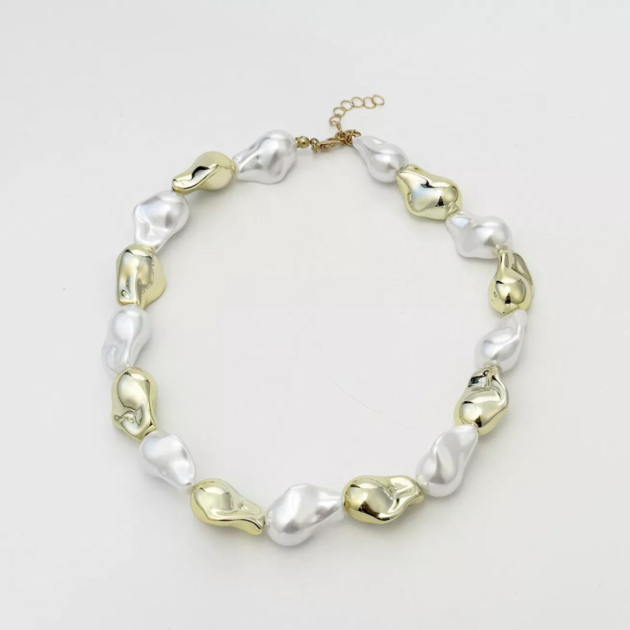 Chic Synthetic Pearl and Gold-Tone Metal Bead Statement Necklace Gold / onesize Apparel Accessories