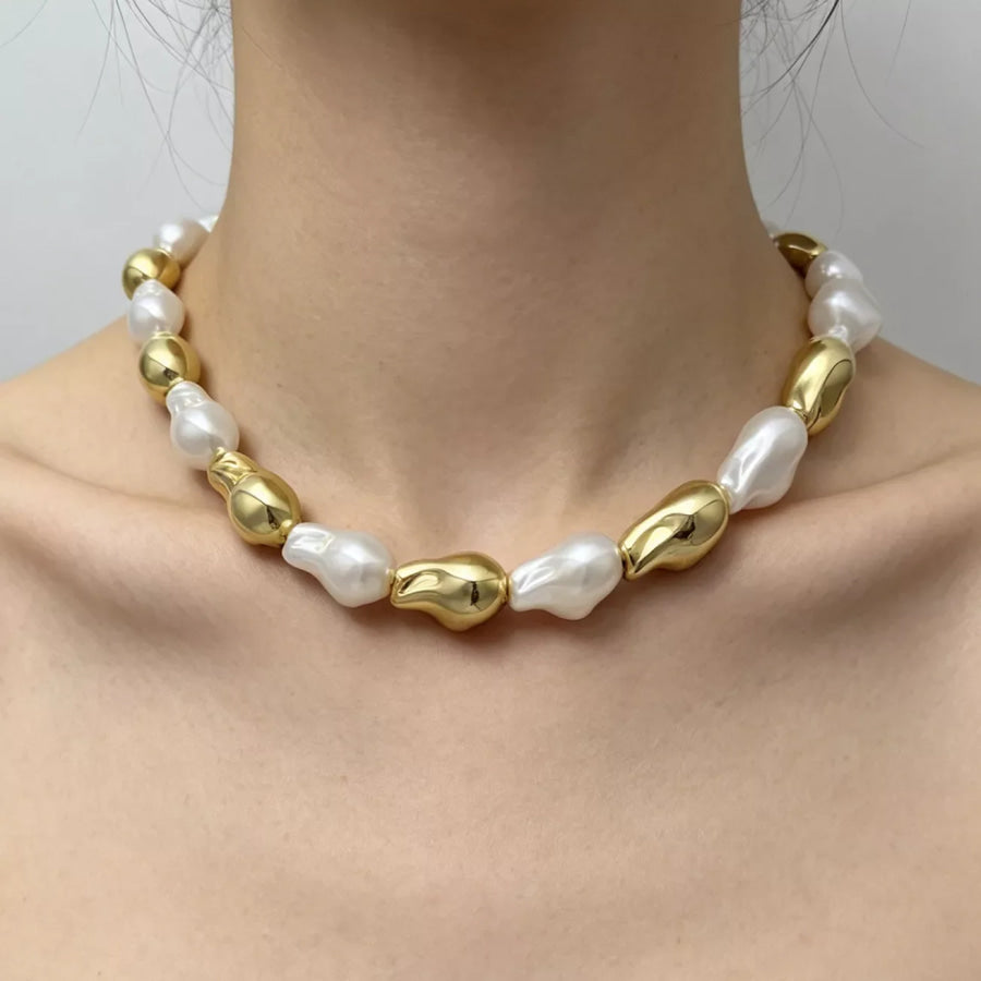 Chic Synthetic Pearl and Gold-Tone Metal Bead Statement Necklace Gold / onesize Apparel Accessories