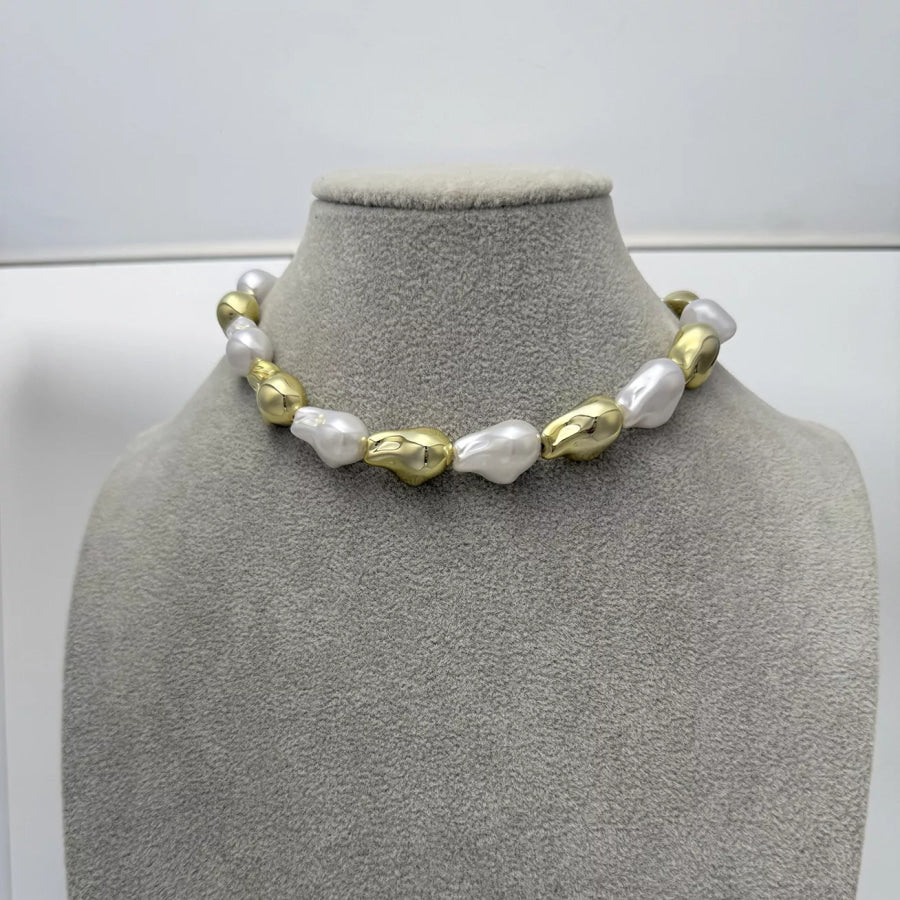 Chic Synthetic Pearl and Gold-Tone Metal Bead Statement Necklace Gold / onesize Apparel Accessories