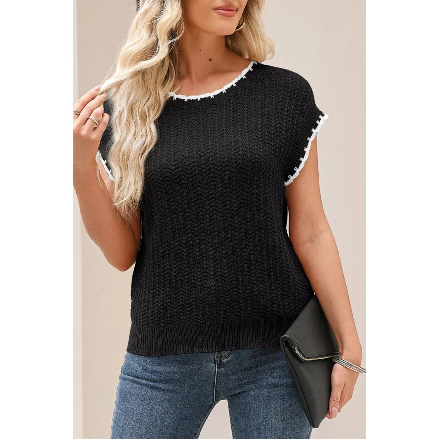 Chic Textured Knit Sleeveless Sweater Vest Apparel and Accessories
