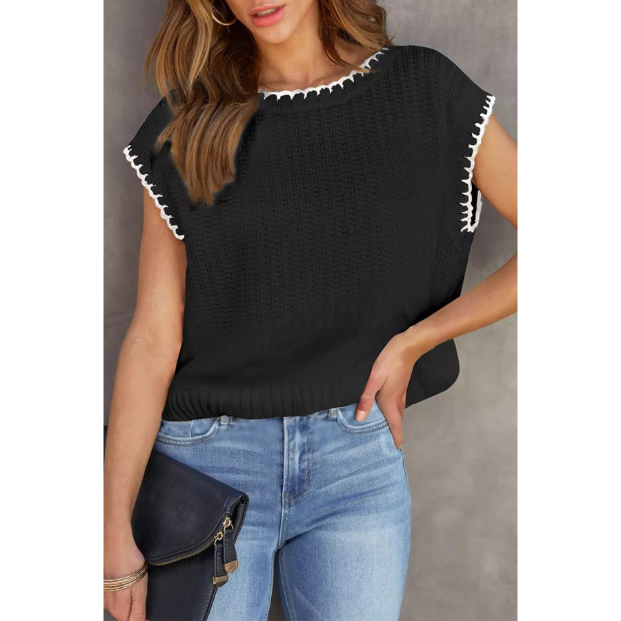 Chic Textured Knit Sleeveless Sweater Vest Apparel and Accessories