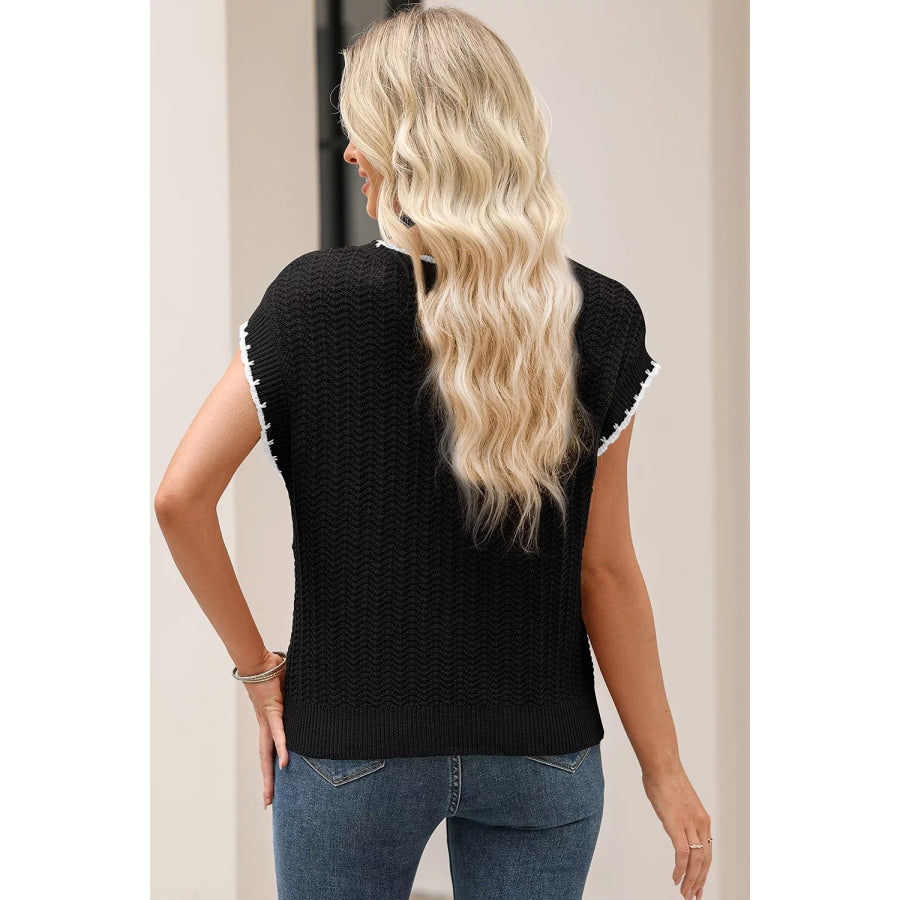 Chic Textured Knit Sleeveless Sweater Vest Apparel and Accessories