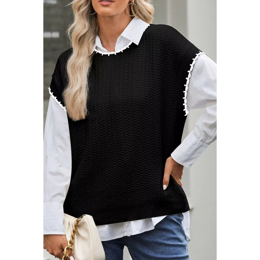 Chic Textured Knit Sleeveless Sweater Vest Apparel and Accessories