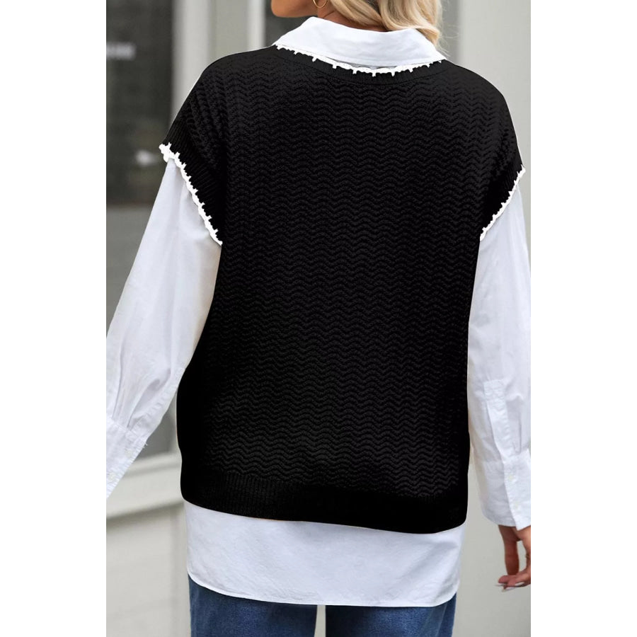 Chic Textured Knit Sleeveless Sweater Vest Apparel and Accessories