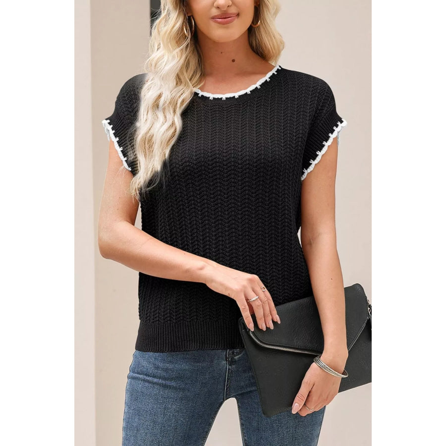Chic Textured Knit Sleeveless Sweater Vest Black / S Apparel and Accessories