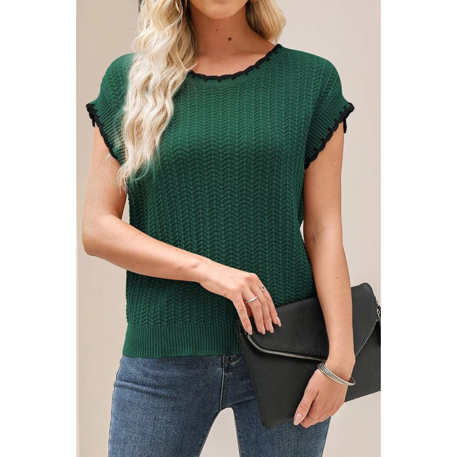 Chic Textured Knit Sleeveless Sweater Vest Dark Green / S Apparel and Accessories