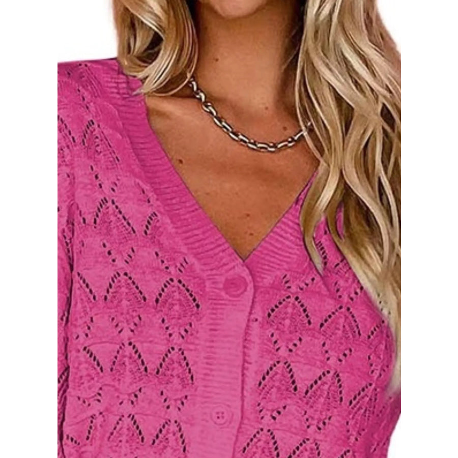 Chic V-Neck Openwork Button-Down Knit Cardigan Apparel and Accessories