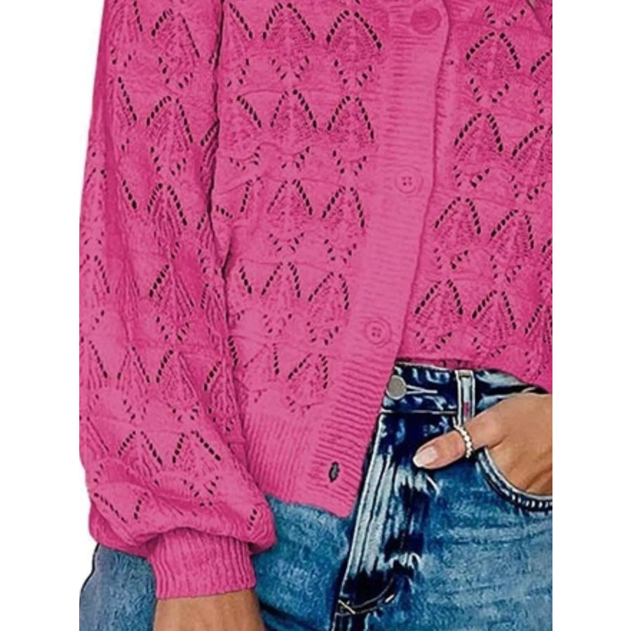 Chic V-Neck Openwork Button-Down Knit Cardigan Apparel and Accessories