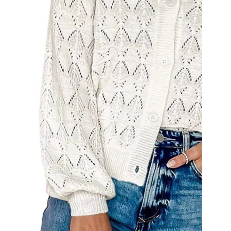 Chic V-Neck Openwork Button-Down Knit Cardigan Apparel and Accessories