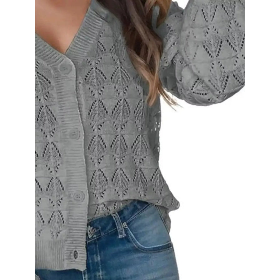 Chic V-Neck Openwork Button-Down Knit Cardigan Apparel and Accessories